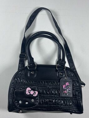 Rare! Vtg Hello Kitty Sanrio Y2K Bowler Hand Bag Purse Black Pink Cute 2005